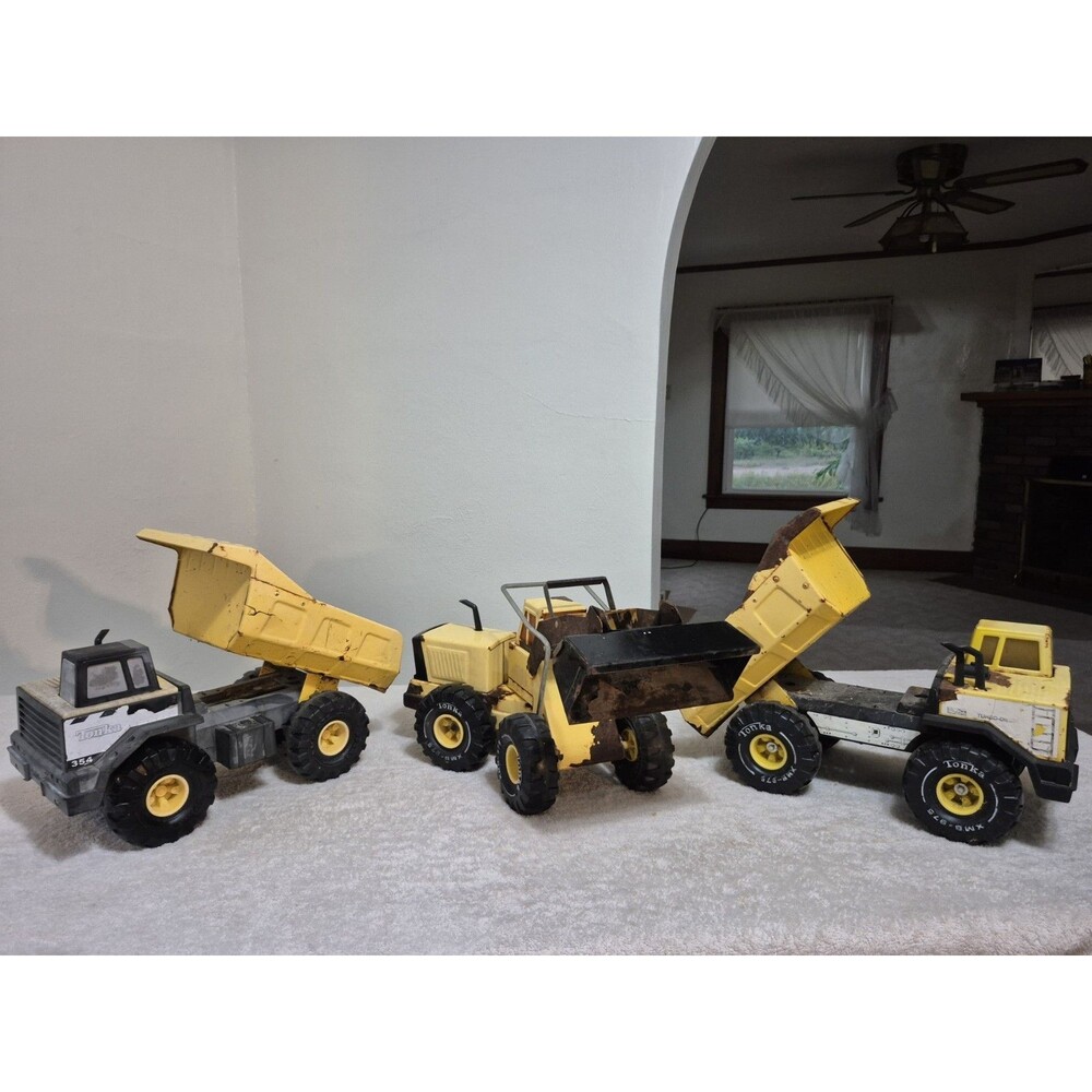 Vintage Tonka Construction Truck Lot 3 Dump Trucks Front End Loader Pressed...